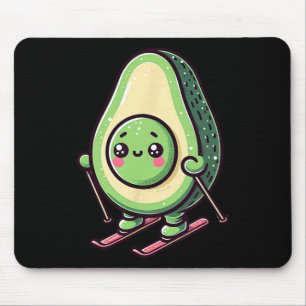 Kawaii-ski-avocado, grappige sneeuwhellingen ruite muismat