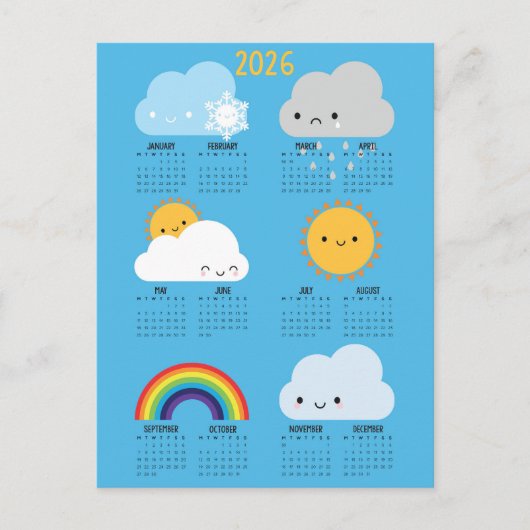 Kawaii Skies Gelukkig Weer 2026 Kalender Briefkaart (Voorkant)