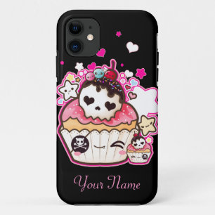 Kawaii skull cupcake met sterren en hart iPhone 11 hoesje