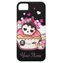 Kawaii skull cupcake met sterren en hart