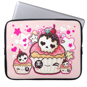 Kawaii skull cupcake met sterren en hart laptop sleeve