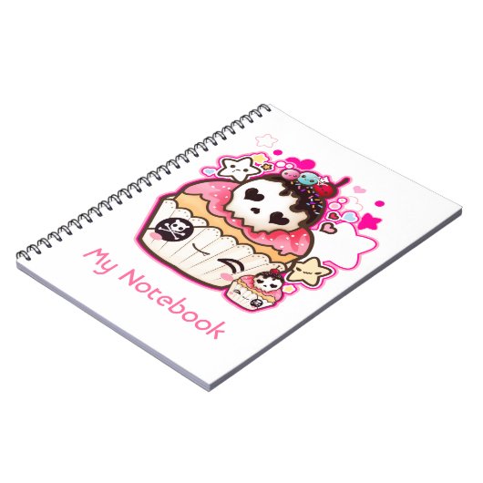 Kawaii skull cupcake met sterren en hart notitieboek (Linkerzijde)
