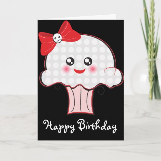 Kawaii Skull Cupcake Verjaardag Kaart (Voorkant)