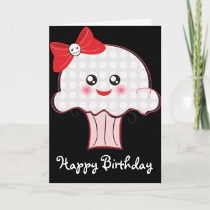 Kawaii Skull Cupcake Verjaardag Kaart