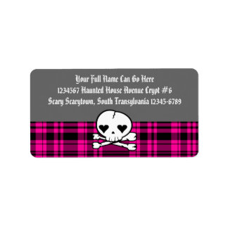 Kawaii Skull & Hot Pink Plaid Etiket