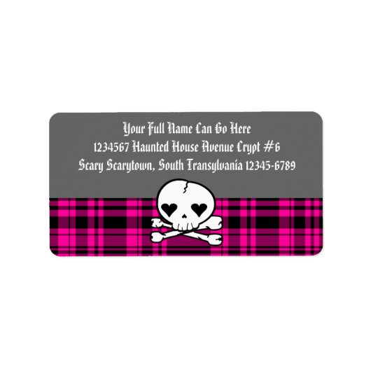 Kawaii Skull & Hot Pink Plaid Etiket (Voorkant)