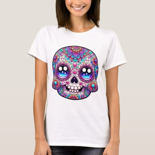 Kawaii Skull Mandala Art Kleurrijk Actief T-shirt (Voorkant)