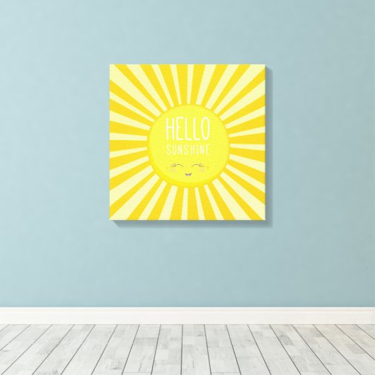 KAWAII SKY heldere, vette gele glimlachende zonnes Canvas Afdruk (Insitu (Houten vloer))