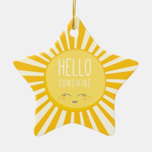 KAWAII SKY heldere, vette gele glimlachende zonnes Keramisch Ornament (Voorkant)