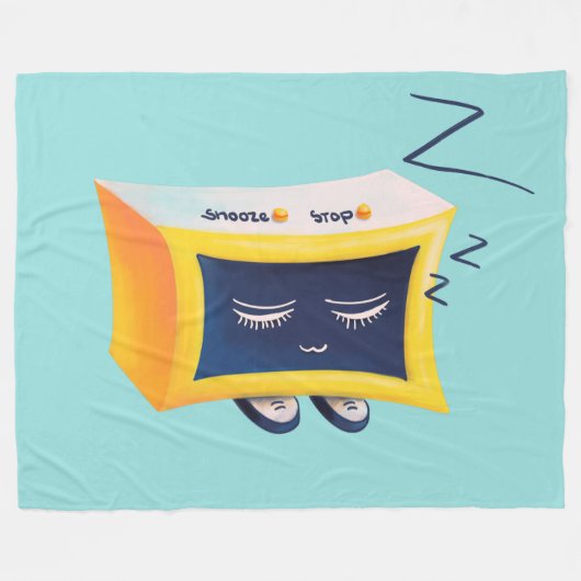 Kawaii Slapende Alarm Clock Character Fleece Deken (Voorkant (Horizontaal))