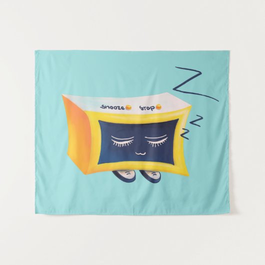 Kawaii Slapende Alarm Clock Character Wandkleed (Voorkant (horizontaal))