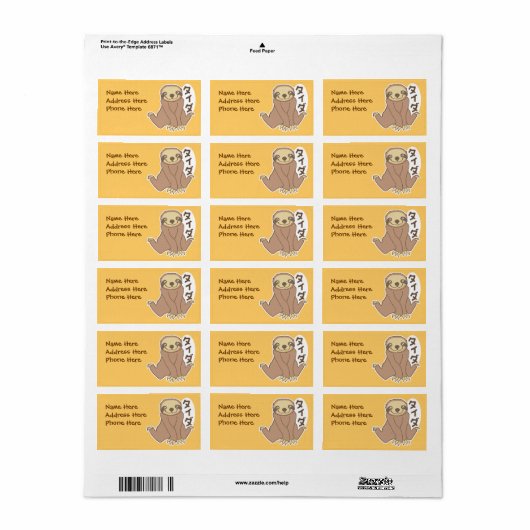 Kawaii Sloth Etiket (Full Sheet)