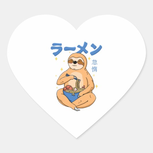 Kawaii Sloth Ramen Hart Sticker (Voorkant)