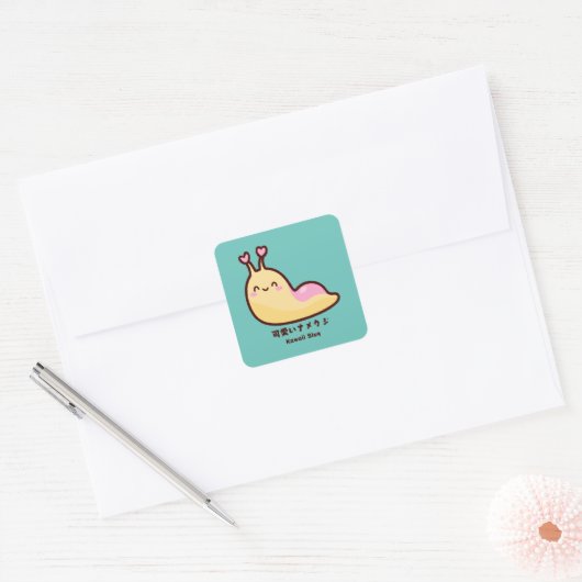 Kawaii Slug Japanse 可愛いナメ クジ gepersonaliseerde tek Vierkante Sticker (Envelop)