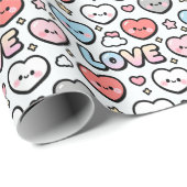 Kawaii Smiling Hearts Gradient LOVE Pattern Cadeaupapier (Rol Hoek)