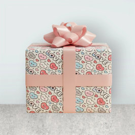 Kawaii Smiling Hearts Love Transparent Pattern Cadeaupapier