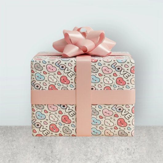 Kawaii Smiling Hearts Love Transparent Pattern Cadeaupapier