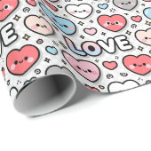 Kawaii Smiling Hearts Love Transparent Pattern Cadeaupapier (Rol Hoek)