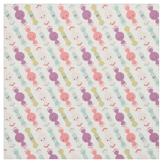 Kawaii Smiling Snoep All-Over Pattern Stof (Swatch)