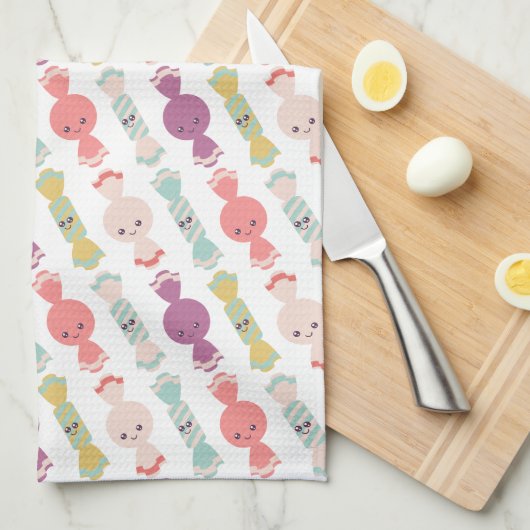 Kawaii Smiling Snoep Keuken Handdoek (Quarter Fold)