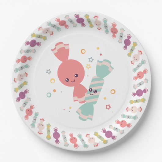 Kawaii Smiling Snoep Papieren Borden Bordje (Voorkant)