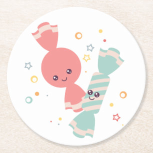 Kawaii Smiling Snoep Ronde Papier Onderzetter