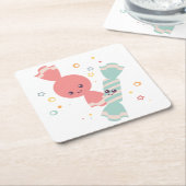 Kawaii Smiling Snoep Vierkant Papier Onderzetter (Schuin)