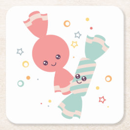Kawaii Smiling Snoep Vierkant Papier Onderzetter