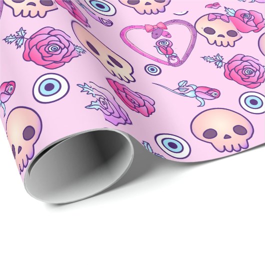 Kawaii Snakes en Rozen pasteelGothic Cadeaupapier (Rol Hoek)