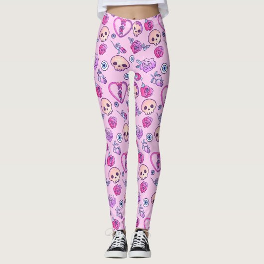 Kawaii Snakes en Rozen pasteelGothic Leggings (Voorkant)