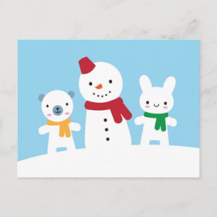 Kawaii Sneeuwdag met Konijn & Beer Briefkaart