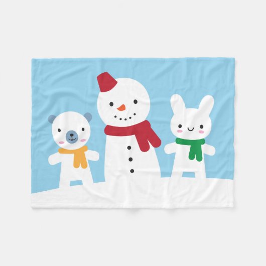 Kawaii Sneeuwdag met Konijn & Beer Fleece Deken (Voorkant (Horizontaal))