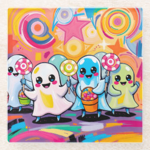 Kawaii Snoep Parade Kleurrijke Schattigee Cartoon Glazen Onderzetter