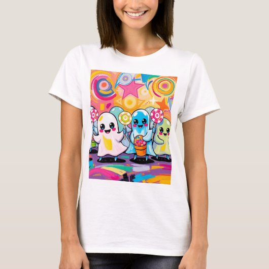 Kawaii Snoep Parade Kleurrijke Schattigee Cartoon T-shirt (Voorkant)