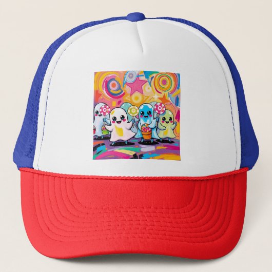 Kawaii Snoep Parade Kleurrijke Schattigee Cartoon Trucker Pet (Voorkant)