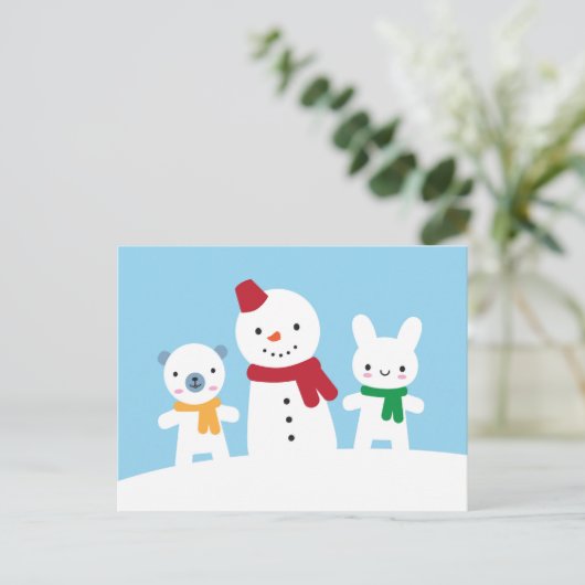 Kawaii Snow Day with Bunny & Bear Briefkaart (Staand voorkant)