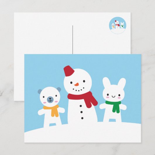 Kawaii Snow Day with Bunny & Bear Briefkaart (Voorkant / Achterkant)