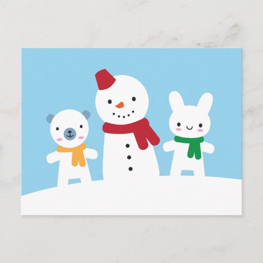 Kawaii Snow Day with Bunny & Bear Briefkaart (Voorkant)