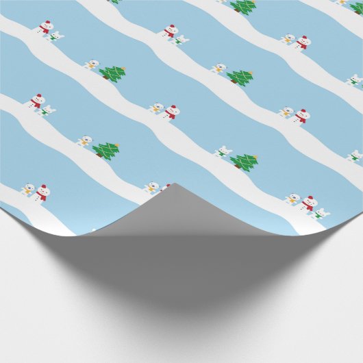 Kawaii Snow Day with Bunny & Bear Christmas Cadeaupapier (Hoek)