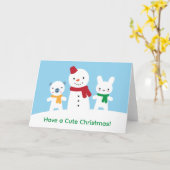 Kawaii Snow Day with Bunny & Bear Christmas Kaart (Gele Bloem)