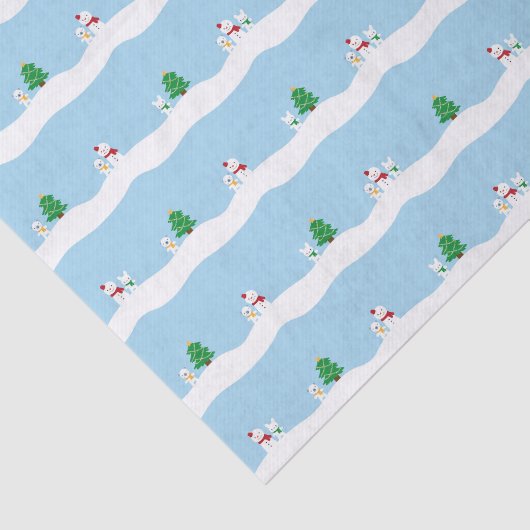 Kawaii Snow Day with Bunny & Bear Christmas Tissuepapier (Detail)