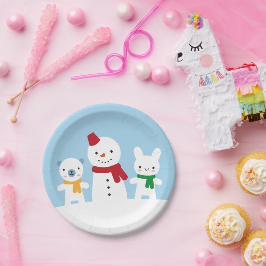 Kawaii Snow Day with Bunny & Bear Papieren Bordje (Feest)