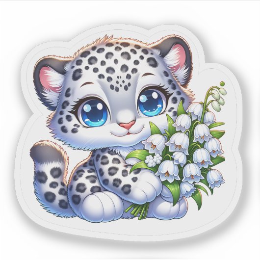 Kawaii Snow Leopard Big Cat Anime Stickers (Voorkant)