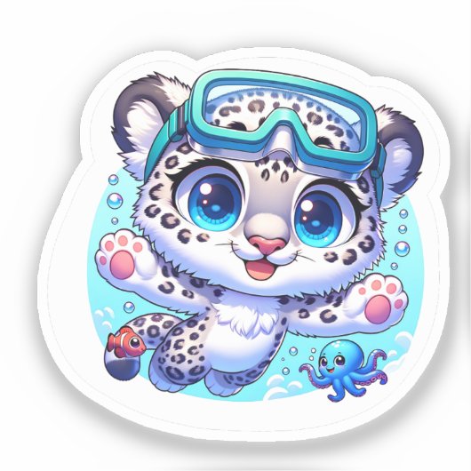 Kawaii Snow Leopard Stickers (Voorkant)