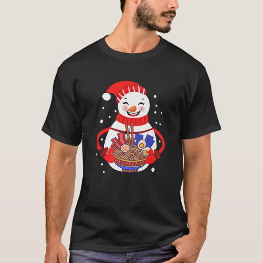 Kawaii Snowman met Kerstfeest Funny T-shirt (Voorkant)