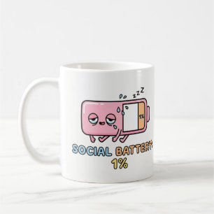 Kawaii Sociale Batterij 1% Grappige Introvert Ener Koffiemok