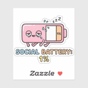 Kawaii sociale batterij 1% Grappige introvert ener Sticker