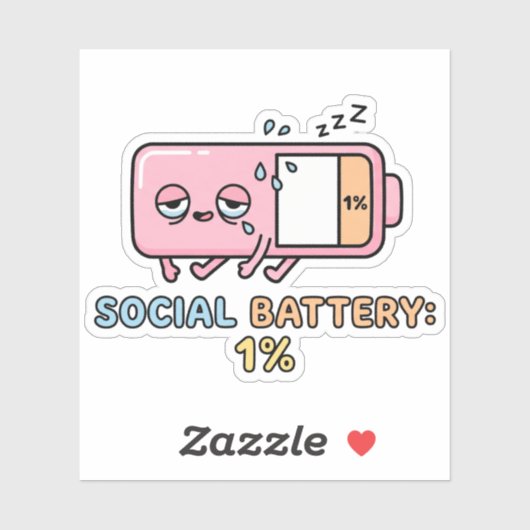 Kawaii sociale batterij 1% Grappige introvert ener Sticker (Vel)