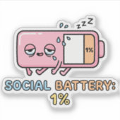 Kawaii sociale batterij 1% Grappige introvert ener Sticker (Voorkant)