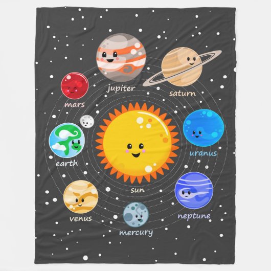 Kawaii Solar System fleece deken (Voorkant)